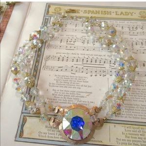 STUNNING vintage laguna crystal headlight necklace choker aurora borealis